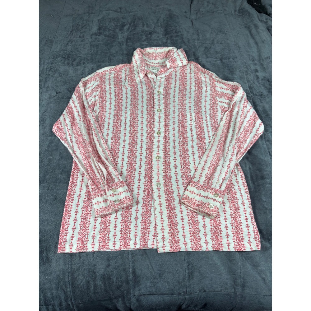 Vintage John Falls Stockton Enro Red Paisley Stripe Button Down Shirt Mens Large